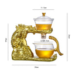 RORA Lazy Kungfu Glass Tea Set Magnetic Water Diversion Rotating Cover Bowl Semi-Automatic Crystal Glass Teapot Suit